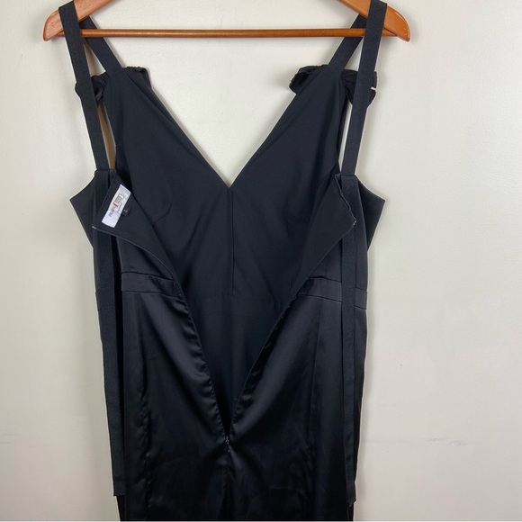 Prabal Gurung Black Satin Ruffle‎ Midi V-Neck Dress Silky Size 4 Luxury Event - Picture 7 of 14